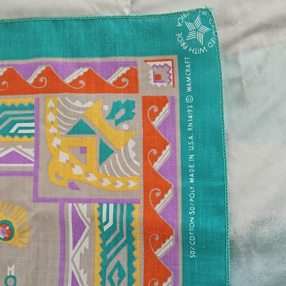 NWOT Vintage Wamcraft Southwest Aztec Cowboy Pastel Bandana 21" - Picture 2 of 8